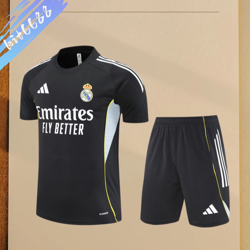 25/26 Real Madrid black ShortSleeve Training Wear ( Adult kit Kids )