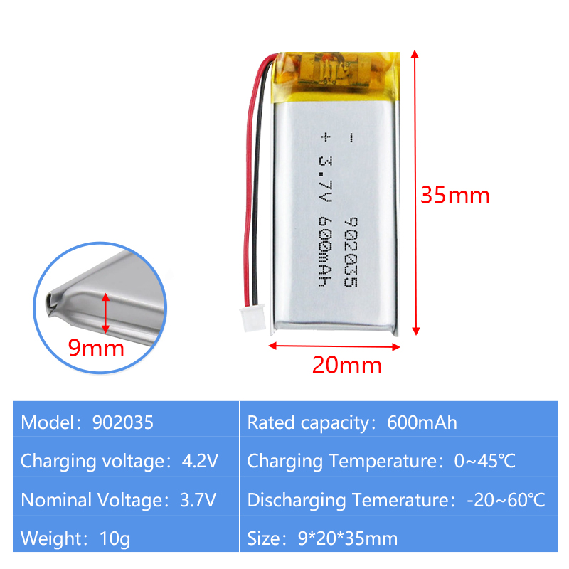 Pouch Lithium Ion Batteries 902035 902040 902535 3.7v 600mAh 700mAh 800mAh