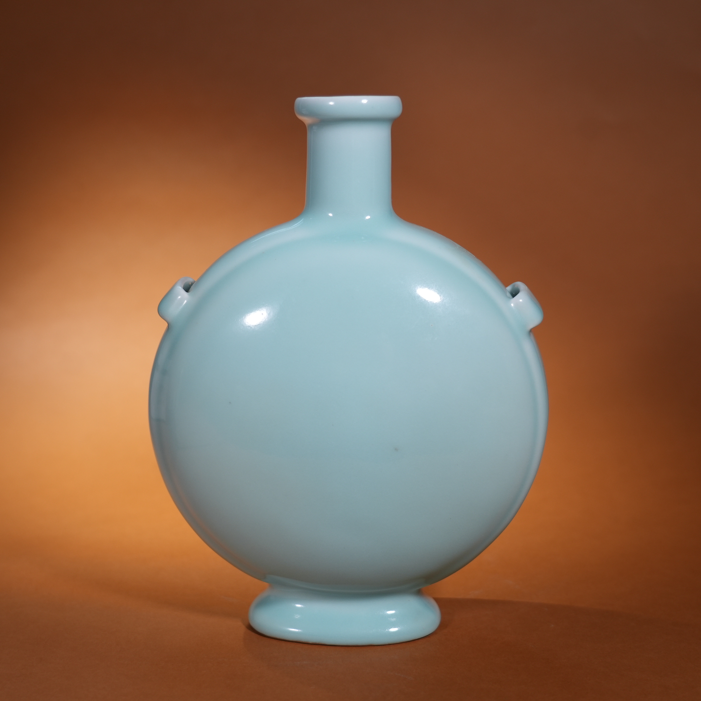 Ancient Chinese Pale Celadon Glaze Flat Bottle with Strap Handles