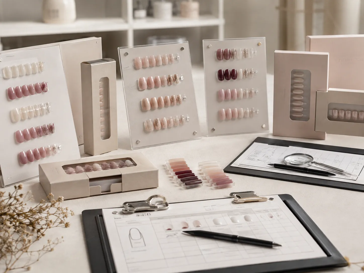 Press on nails samples and private label packaging for manufacturer evaluation