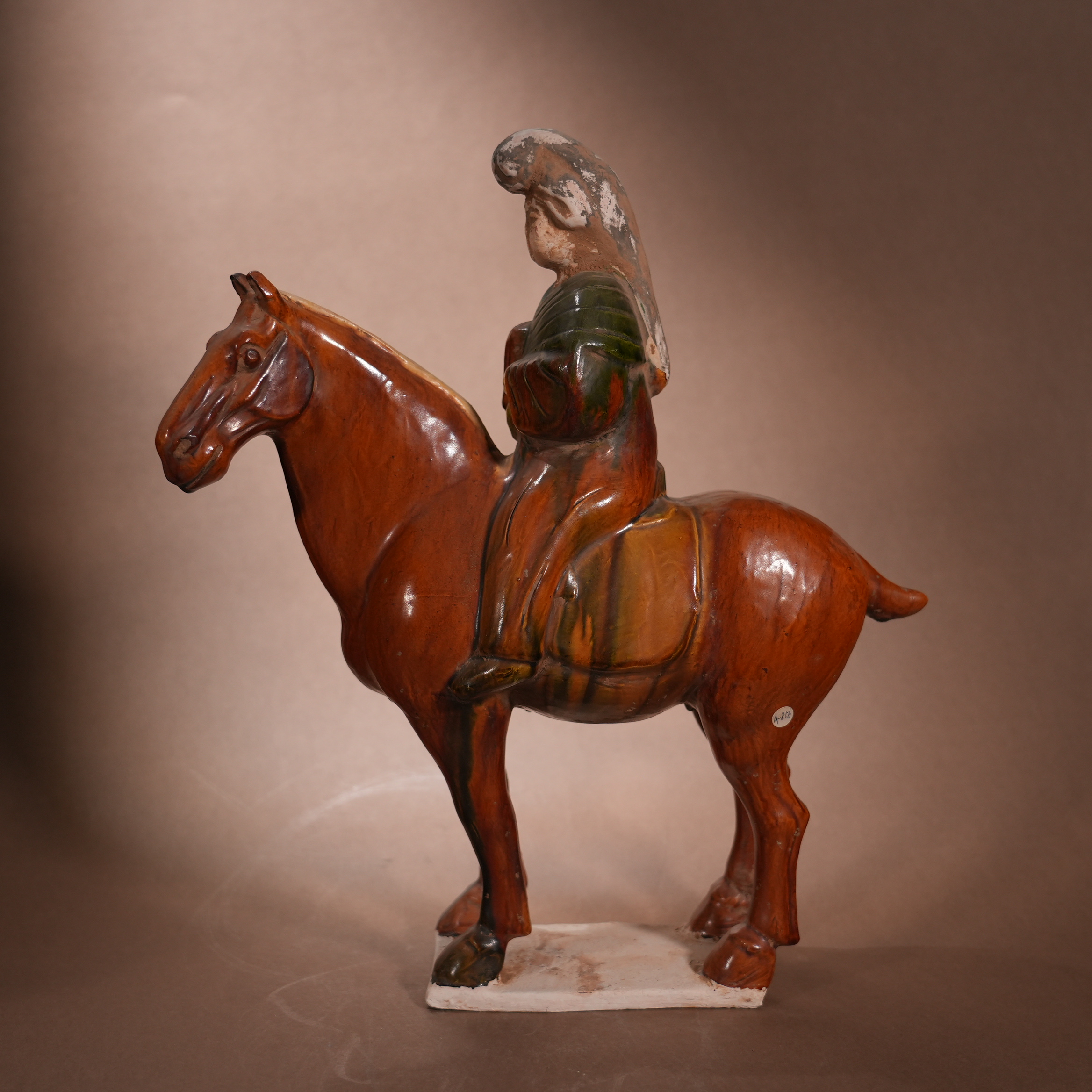 Ancient Chinese Sancai Glazed Equestrian Lady Figurine