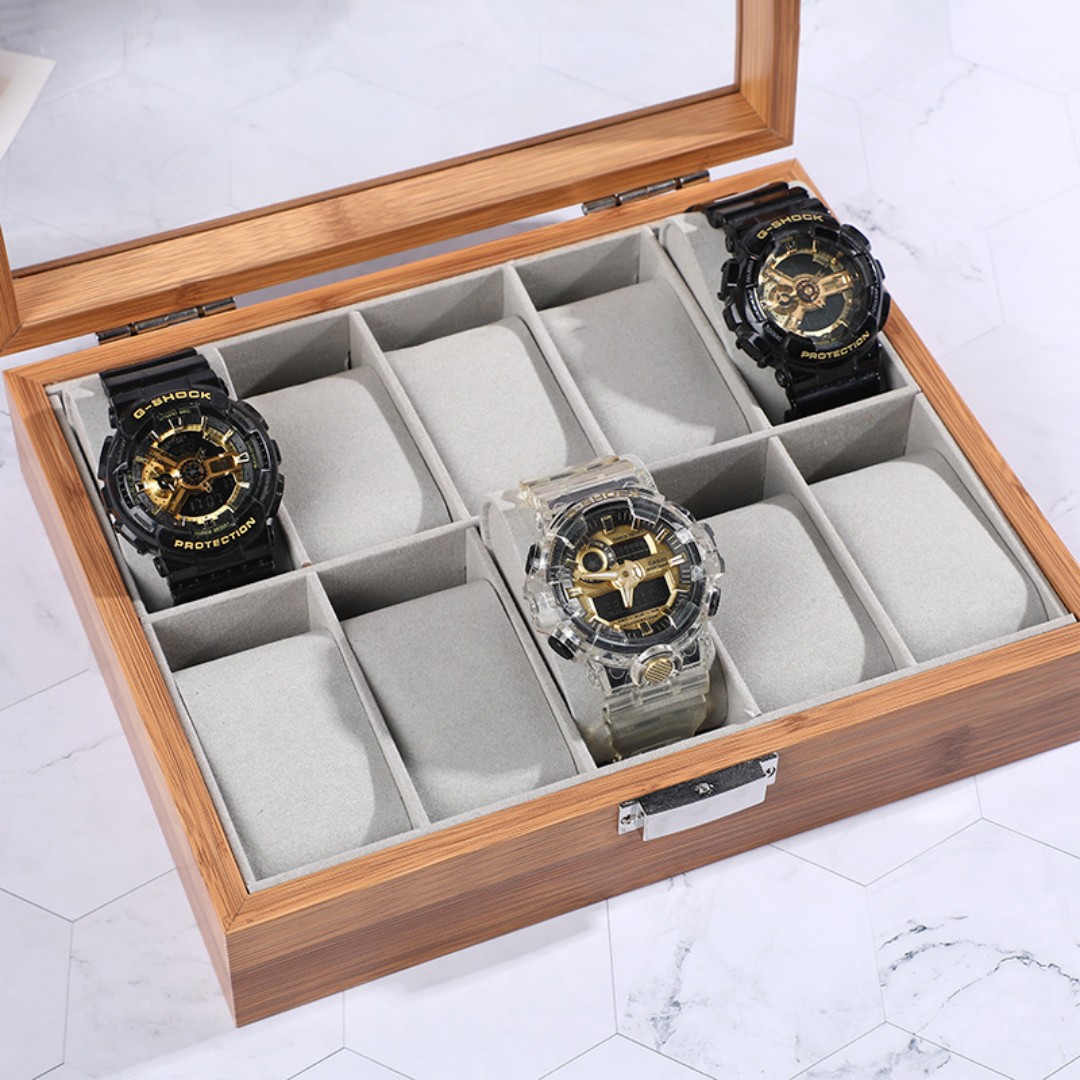 1,2,3,6,10,12 Slot Watch Cases for Men Watch Box with Large Glass Lid Lockable Wood Watch Display Case Watch Organizer Giftable Elegant Watch Holder custom logo