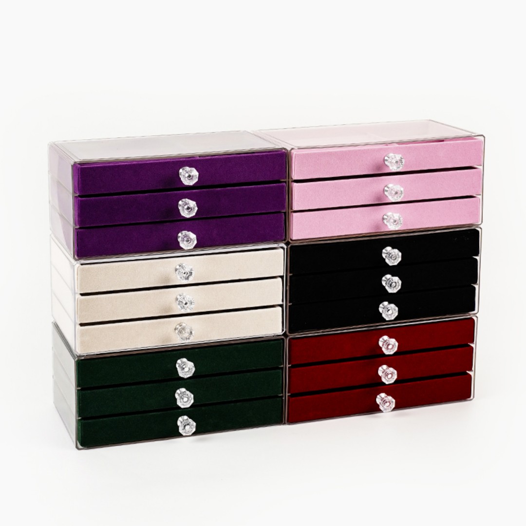 Earring Holder Organizer Jewelry Box with 3 Drawers, Acrylic Clear Earring Case with Adjustable Velvet Trays for Women - 3 Layers custom logo