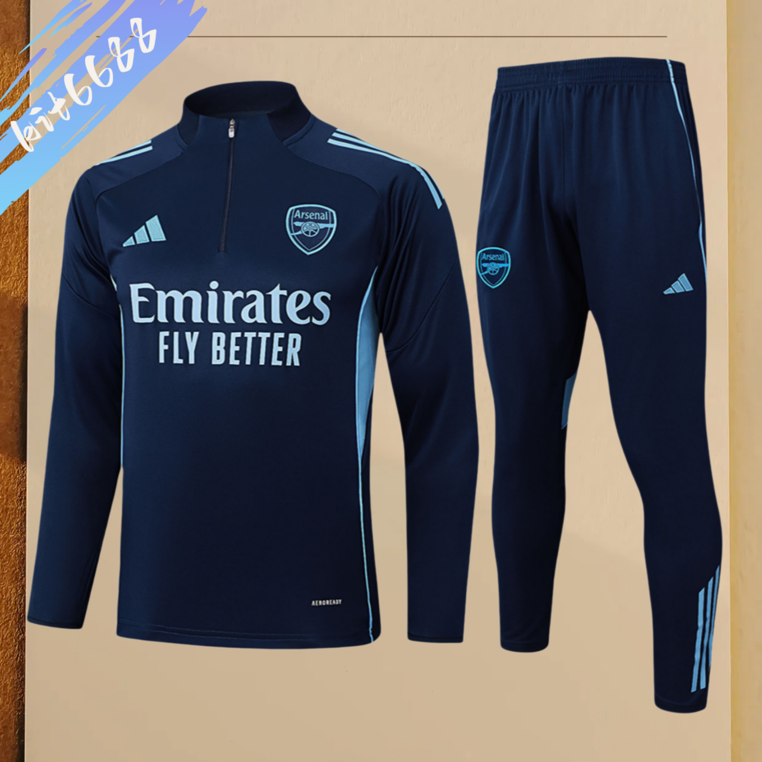 2025/2026 Arsenal Blue Kids Half Zip Training Clothes (Kids Kit)