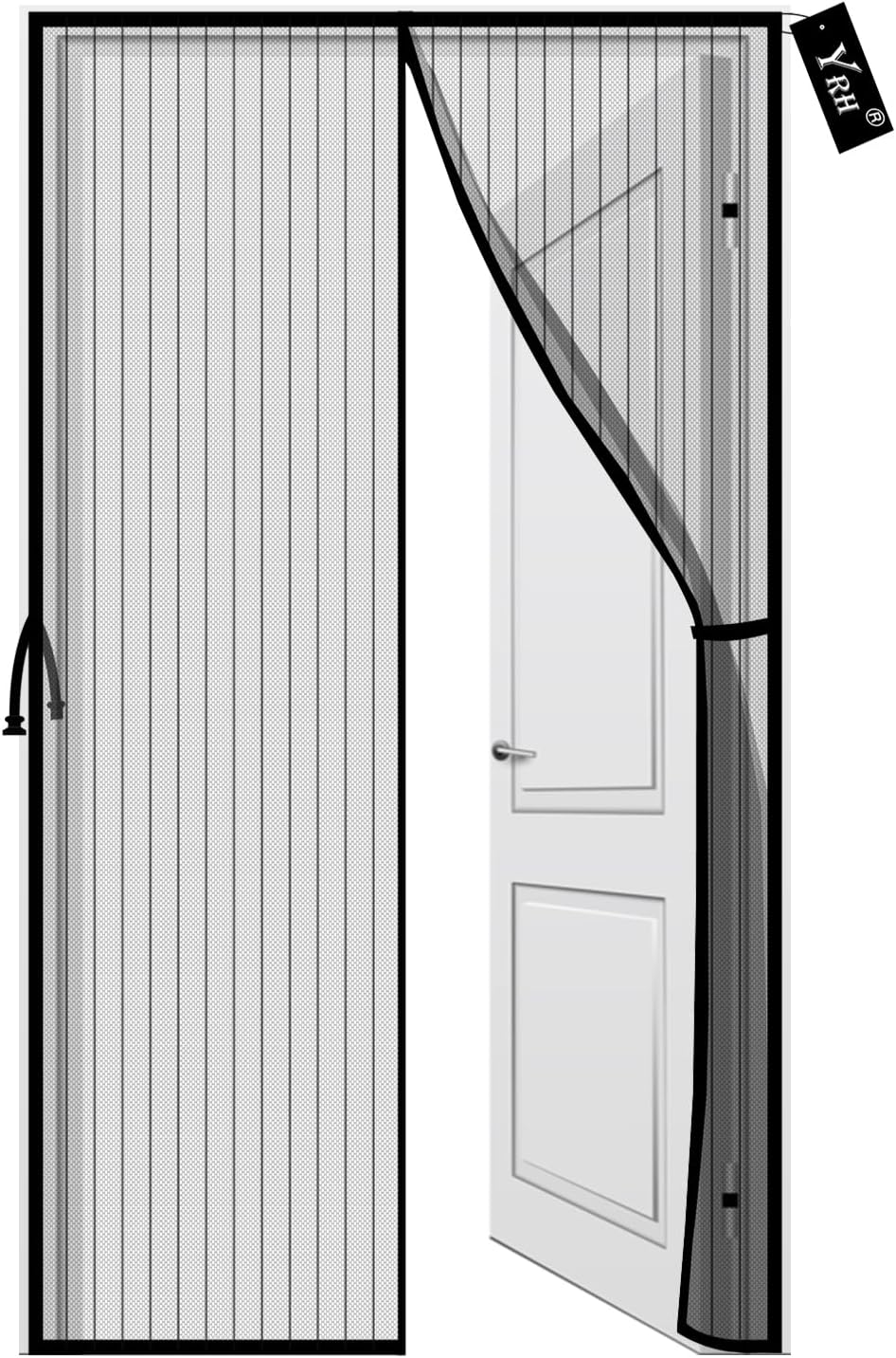 YRH Magnetic Screen Door, New Side Buckle Design, Improved Mesh and Self-Sealing, Mosquito Net Door with Universal Fastening Tape, Black, 90 x 210 cm