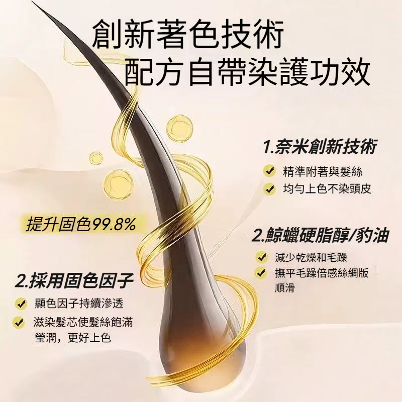 琥珀淺棕色 植物染髮劑 免漂染髮 染髮膏 送全套染髮工具+固色滋潤髮膜