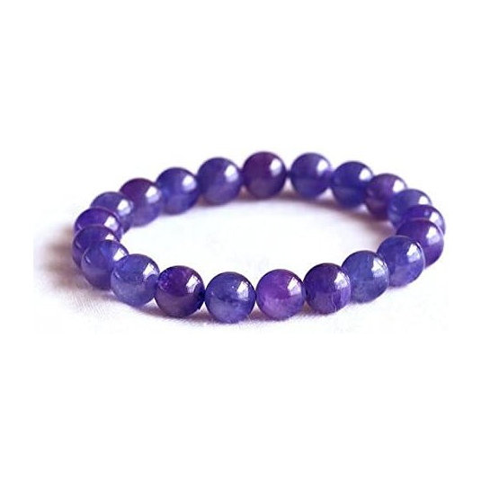 S18P-Purple Blue Tanzanite Beaded Bracelet – Natural Stone Stretch Bracelet 9mm