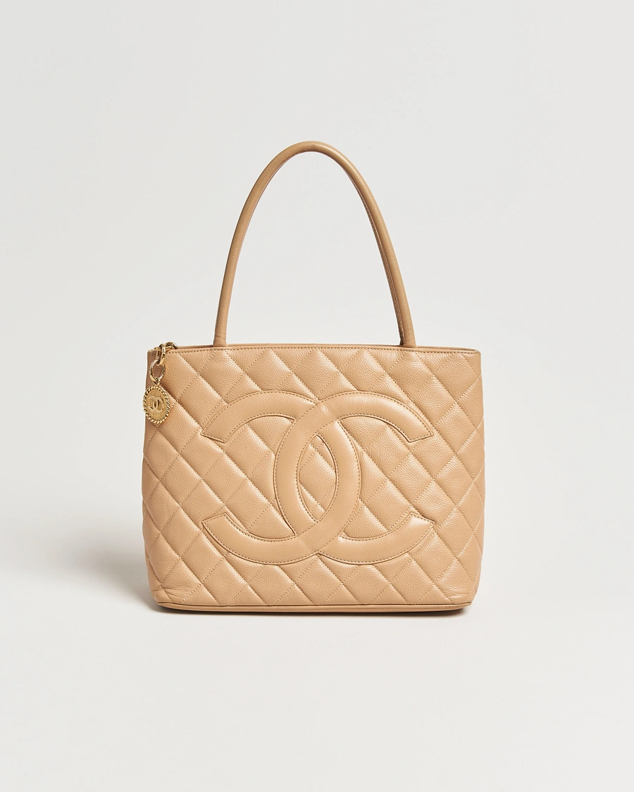 Chanel Medallion Tote Bag Caviar Beige