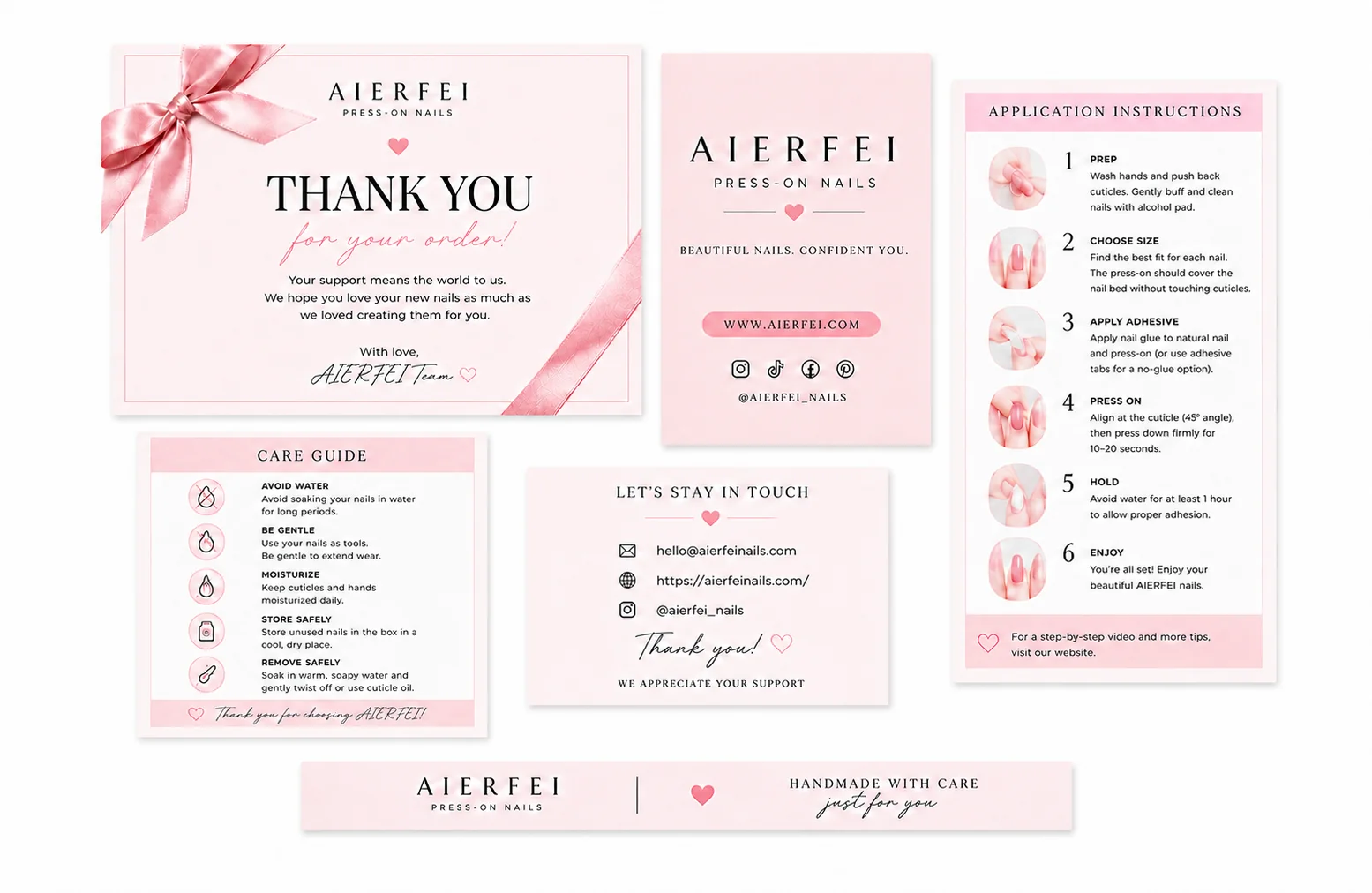 Custom insert cards and application guide cards for press-on nails
