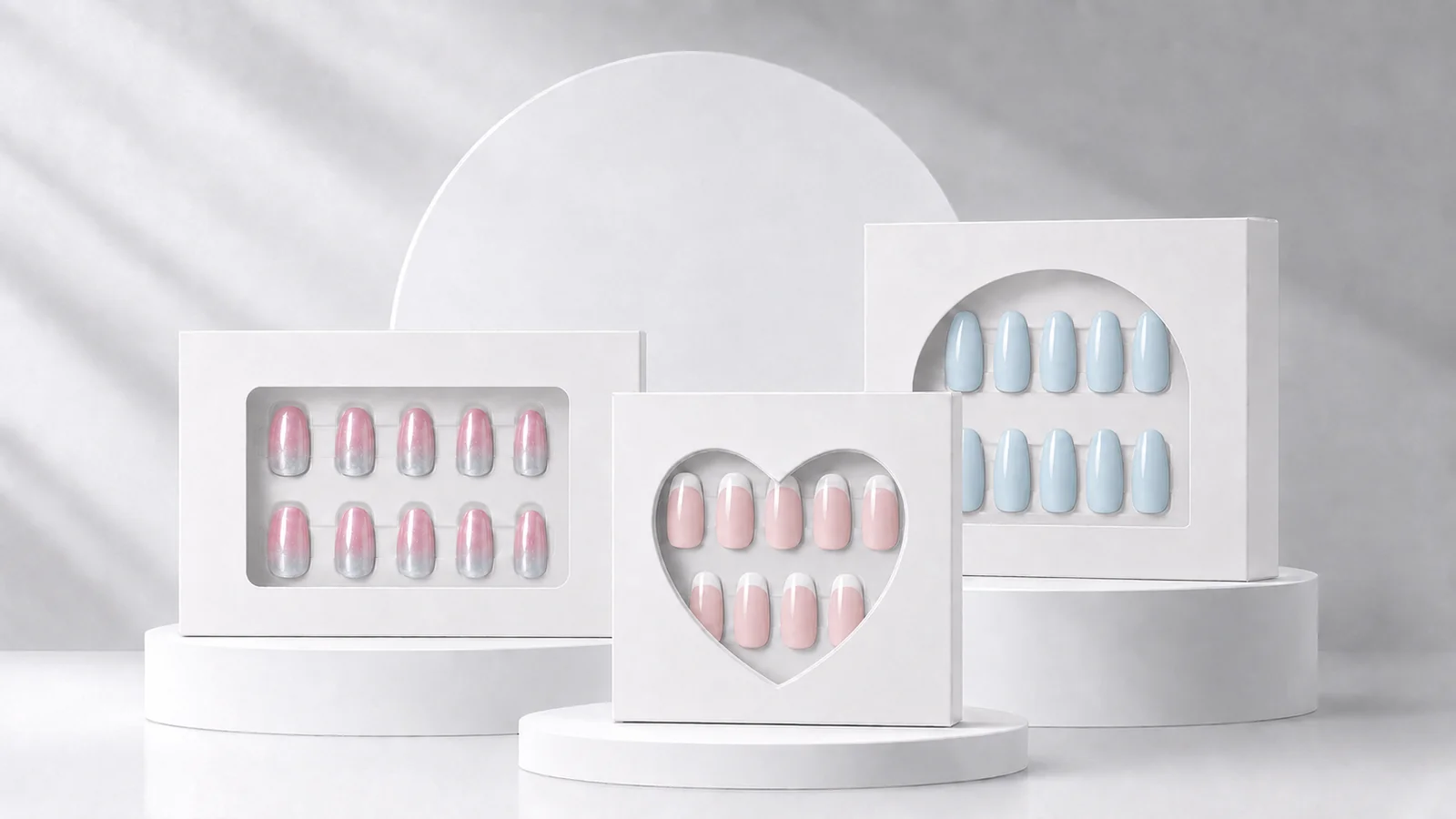 Blank press-on nail packaging box before custom branding