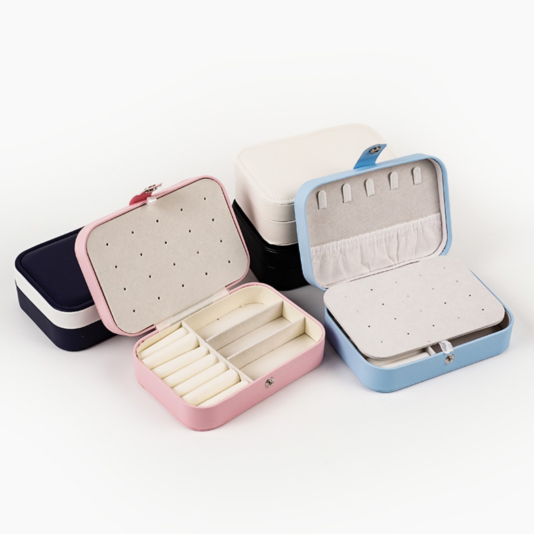 Travel Jewelry Box, PU Leather Small Jewelry Organizer for Women Girls, Portable Mini Travel Case Display Storage Holder Boxes for Stud Earrings, Rings, Necklaces, Bracelets.  custom logo