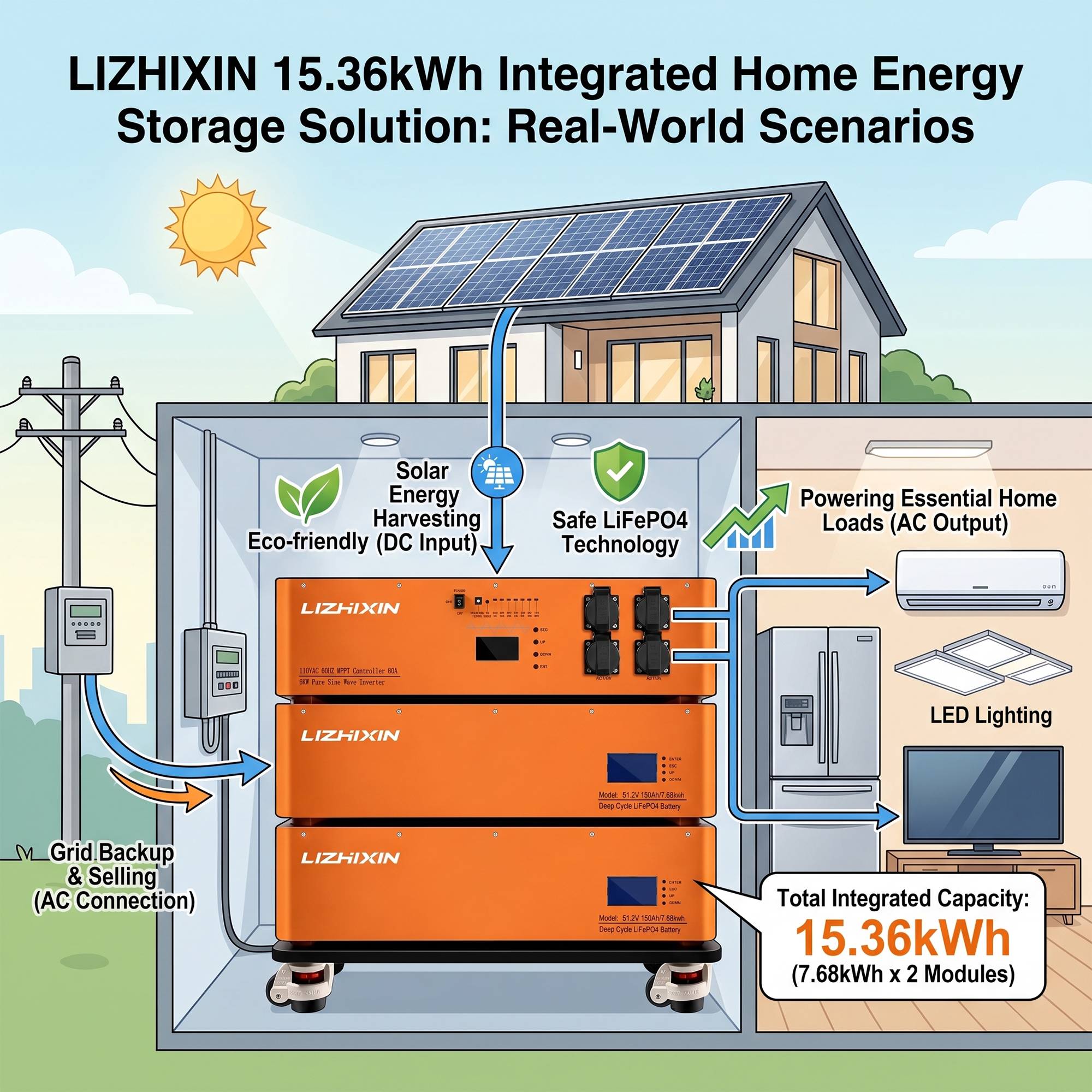 51.2V 150Ah *2 15.36KWH All-in-one Battery