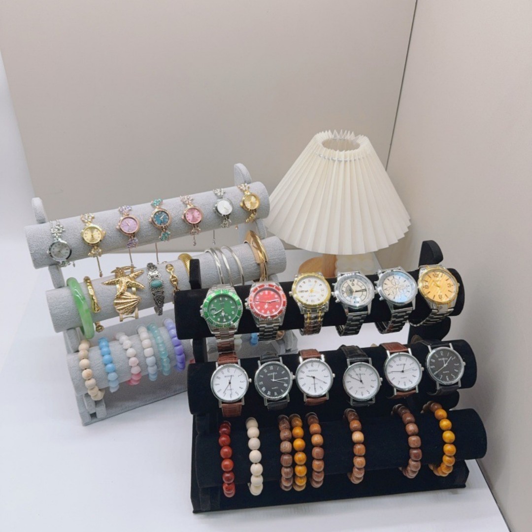 Velvet Fabric Bracelet Stand Jewelry Display Rack Watch Bracelet Holder Display Stand Jewelry Packaging Rack Three-Tier Bracelet Display custom logo
