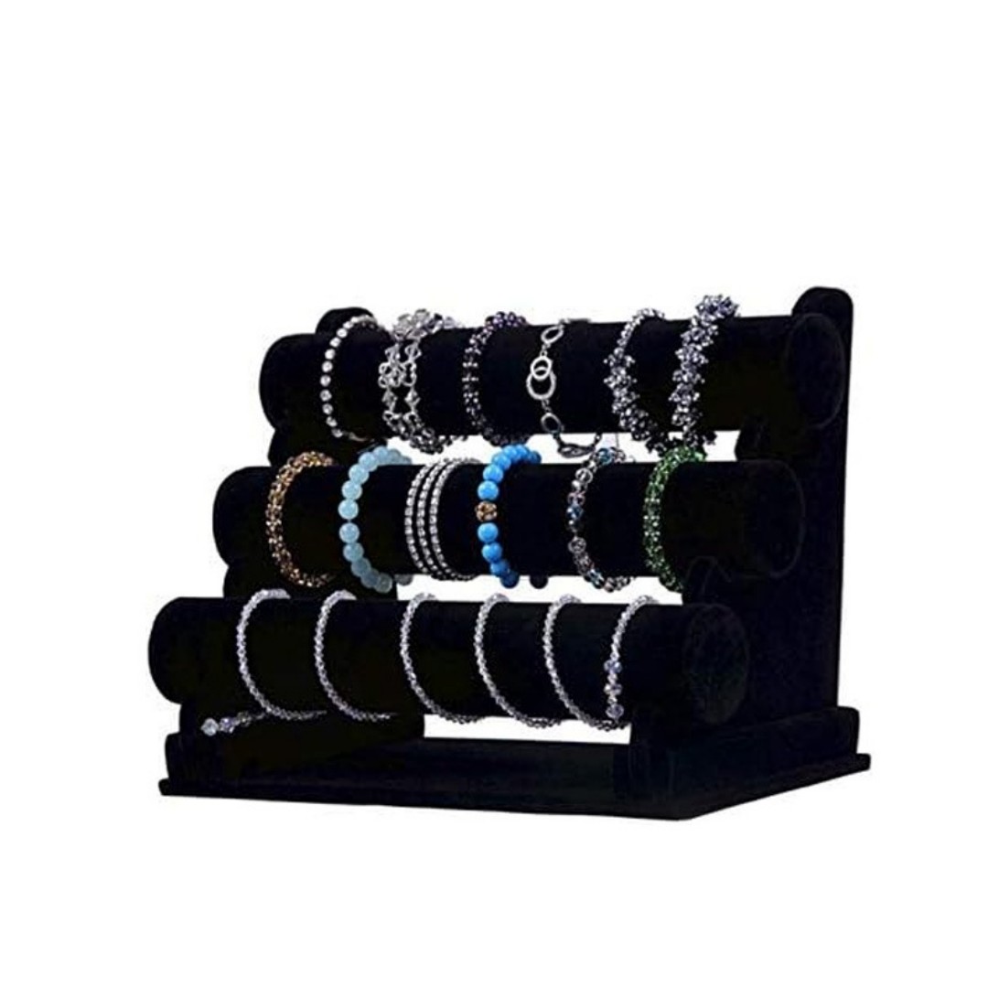 Velvet Fabric Bracelet Stand Jewelry Display Rack Watch Bracelet Holder Display Stand Jewelry Packaging Rack Three-Tier Bracelet Display custom logo