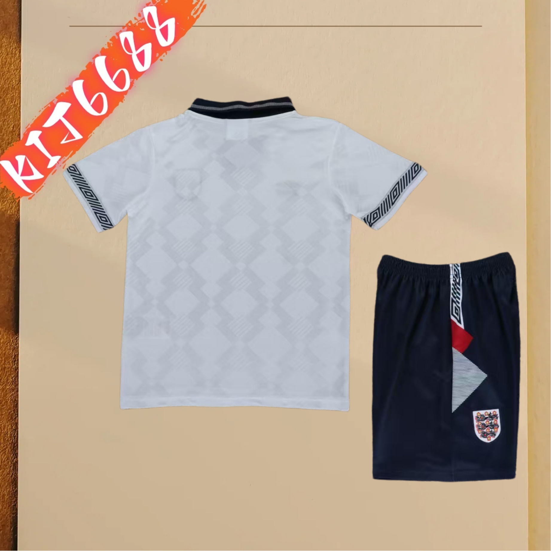 1990 England home  Retro Football Soccer jerseys Kids suit