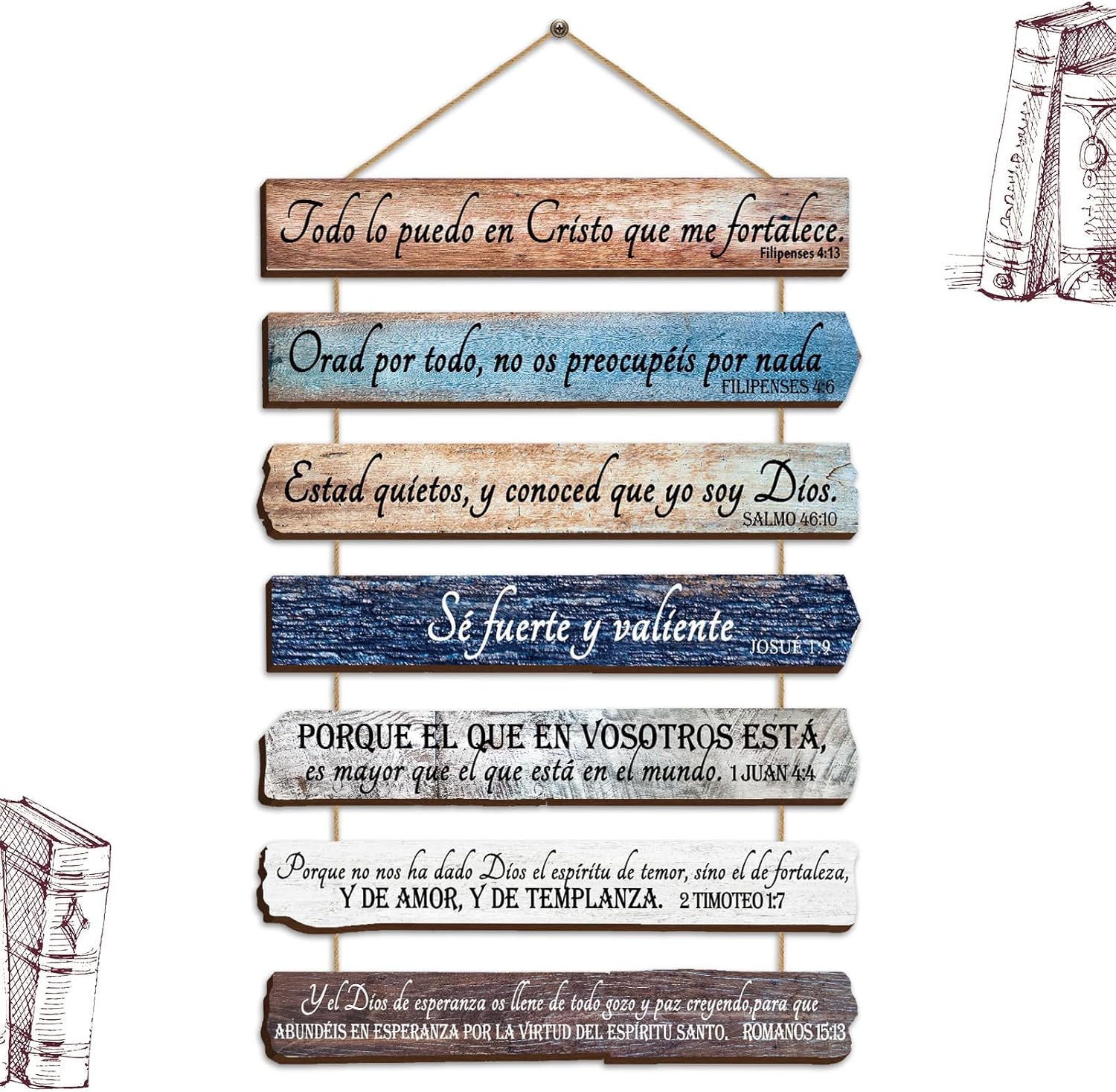 Yookeer Christian Gifts for Women & Men - 7-Piece Wooden Bible Verse Wall Art Set for Home Office or Meditation Space