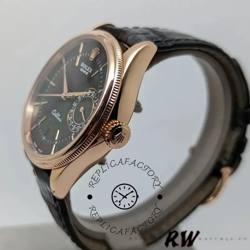 Rolex Cellini Date 50515 Rose Gold Black Index Dial 39mm Mens Replica Watch