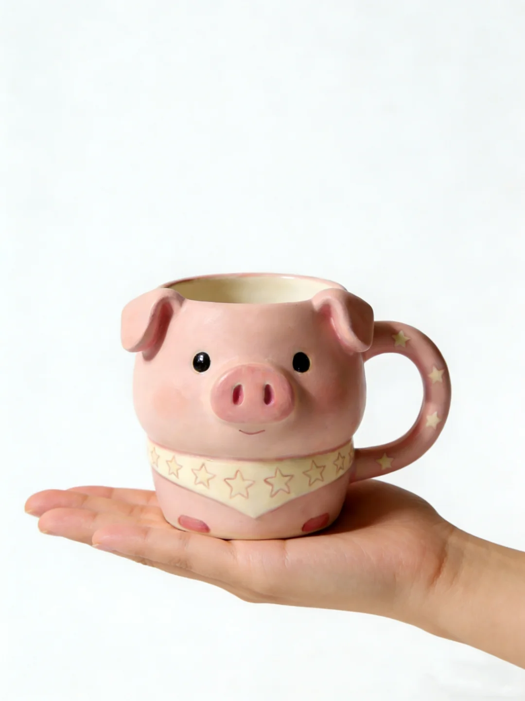 Hand-Painted 3D Piggy Ceramic Mug, Cute Pig with Star Bandana Coffee Cup