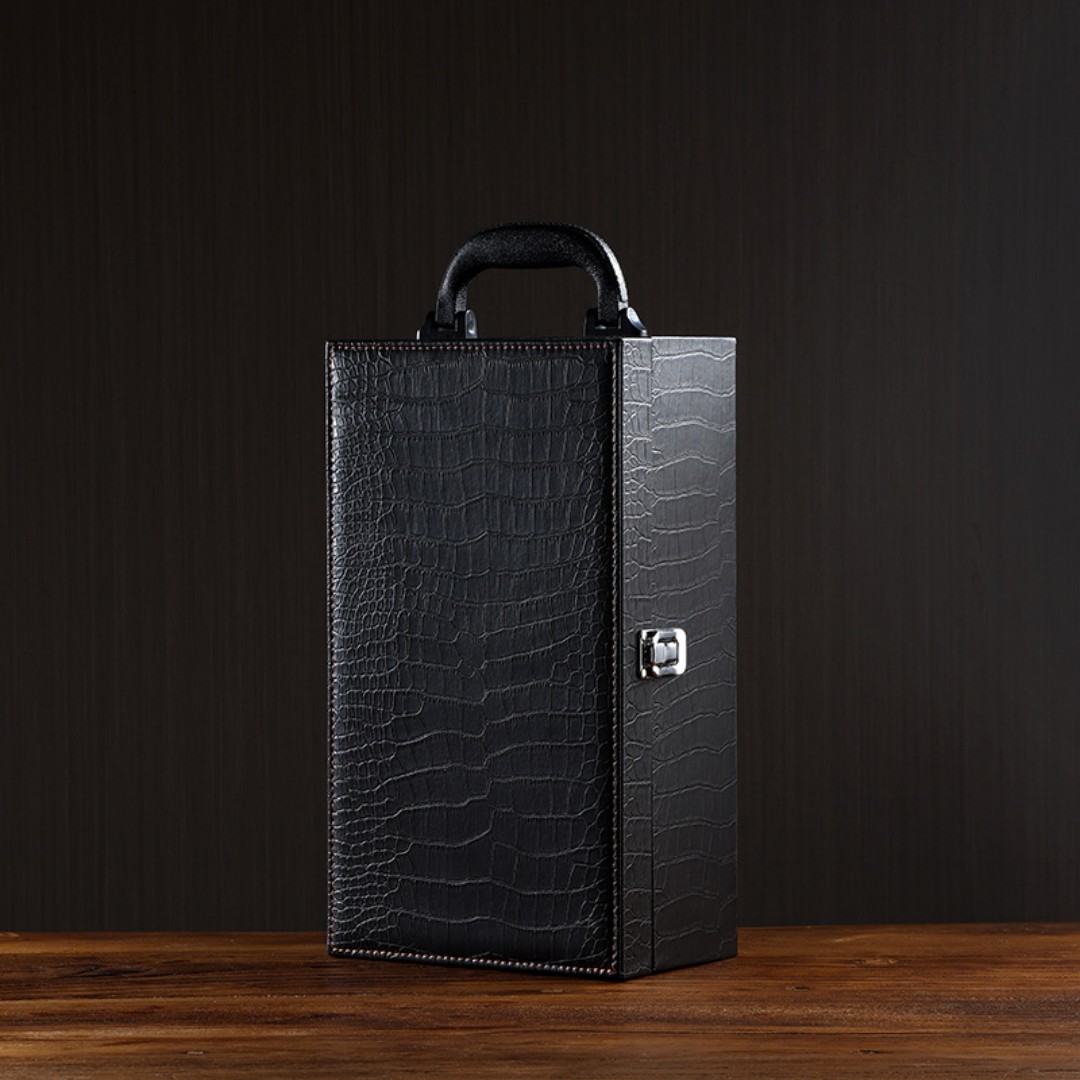 Wine Box, 2 Bottle Leatherette Top Handle with 4 Wine Accessory Travel Wine Gift Box, Handmade Premium Wine Carrier Case custom logo