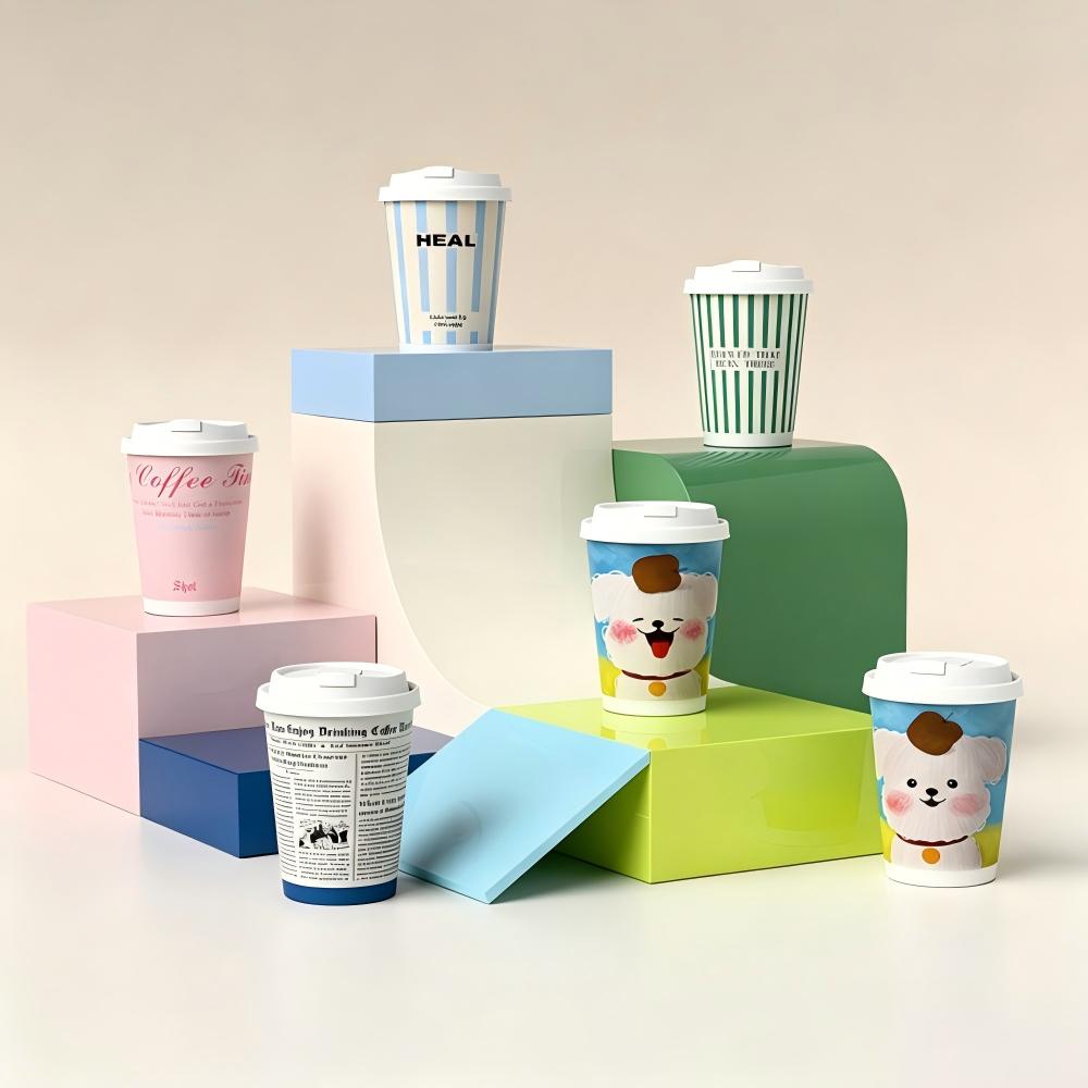 Custom Logo Double Wall Paper Cup, Disposable Thickened Hot Drink Cup, Coffee Milk Tea Paper Cup, Kraft Paper Carrier Bag, Commercial Customized Packaging Bag Factory Wholesale