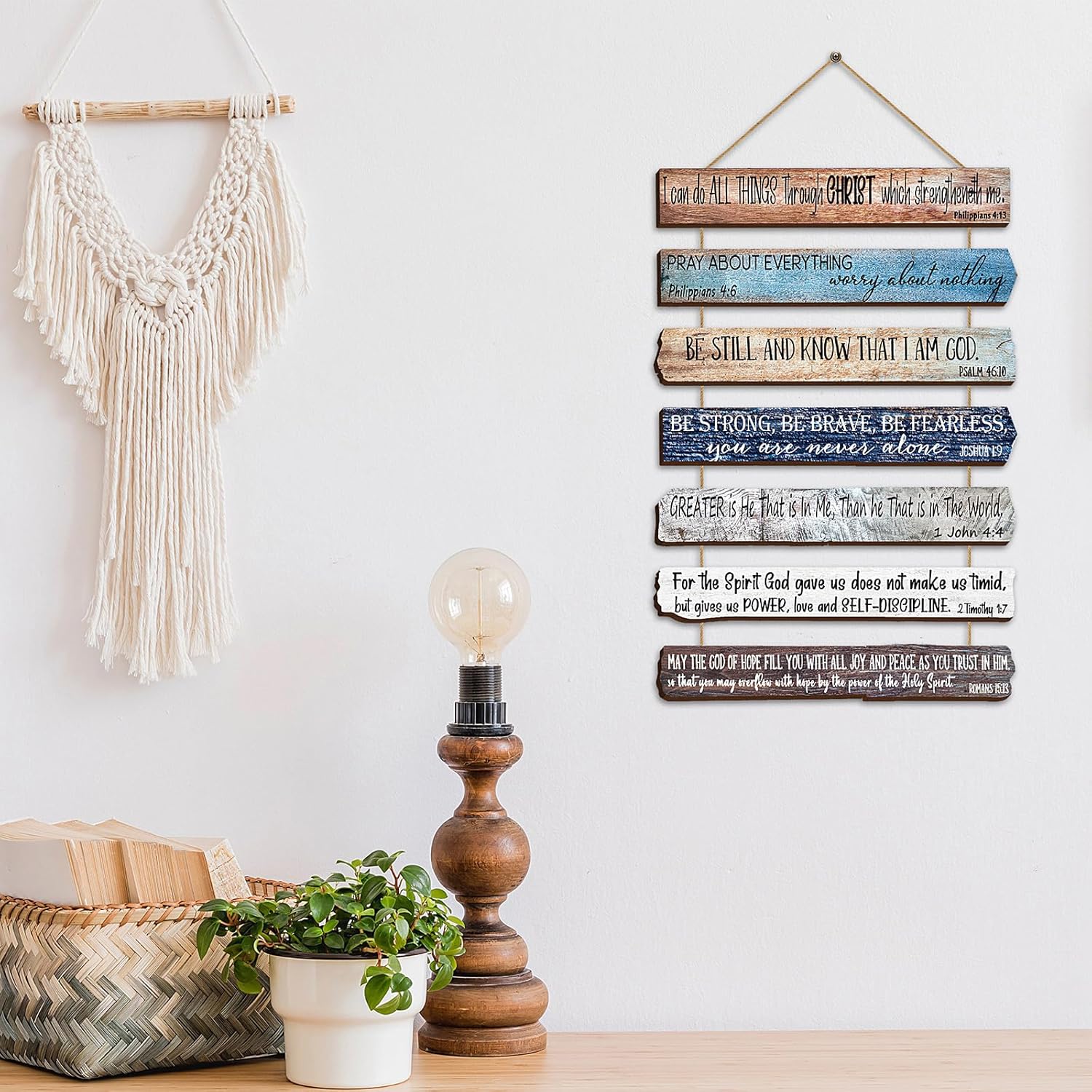 Yookeer Christian Gifts for Women & Men - 7-Piece Wooden Bible Verse Wall Art Set for Home Office or Meditation Space