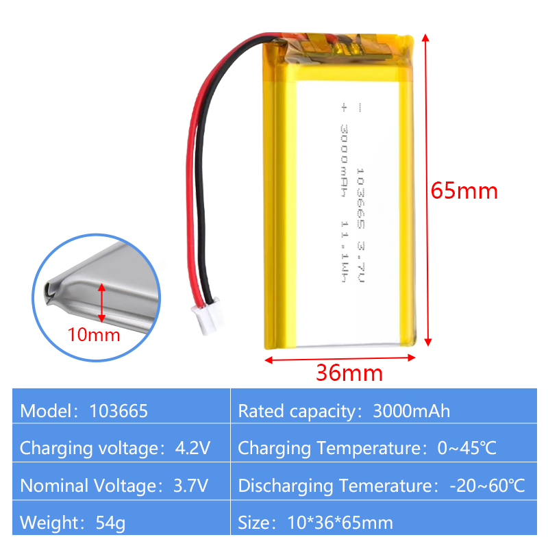 Pouch Lithium Ion Batteries 103665 3.7v3000mAh