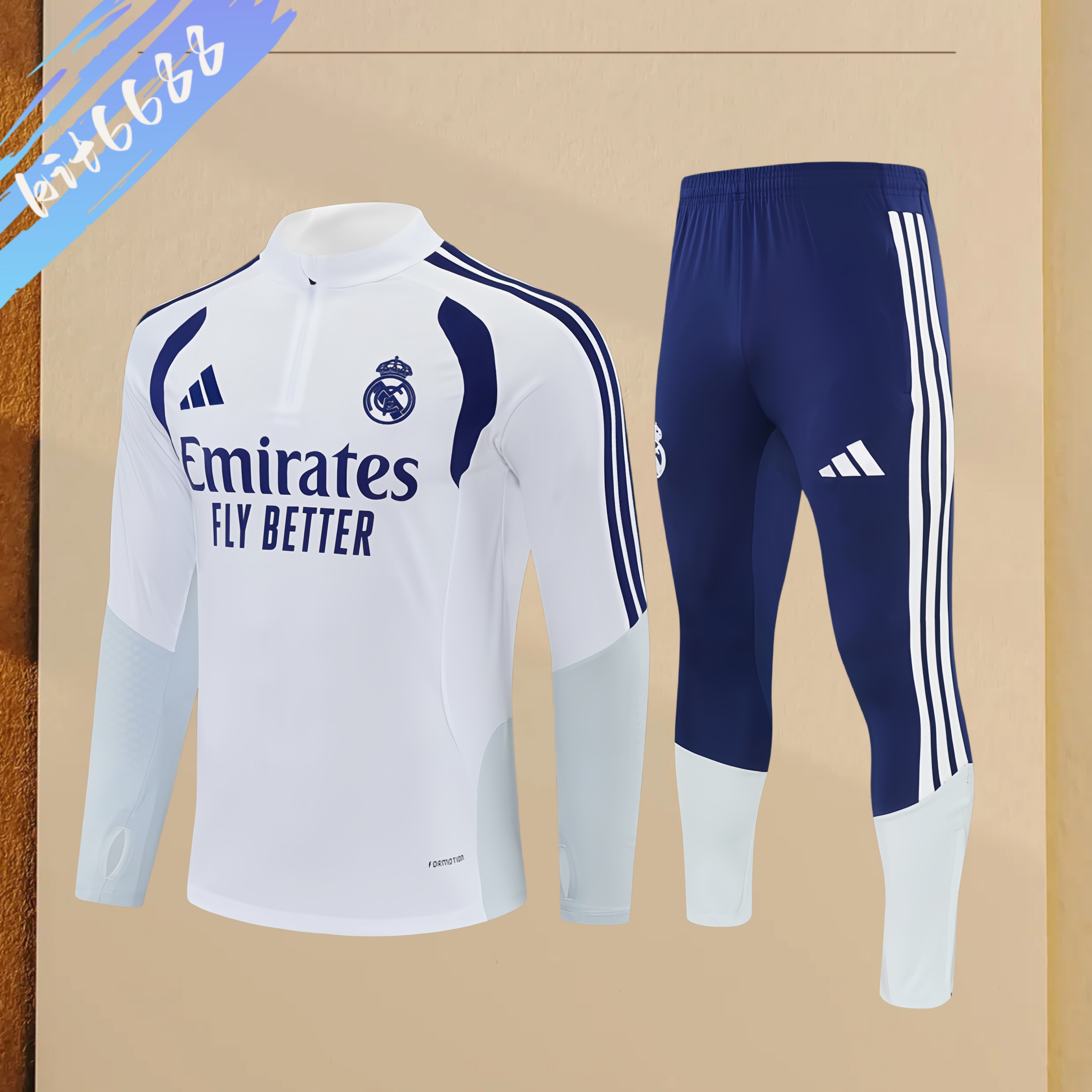 26/27 Real Madrid white Half Zip Training Kit (Adult Kids Kit)