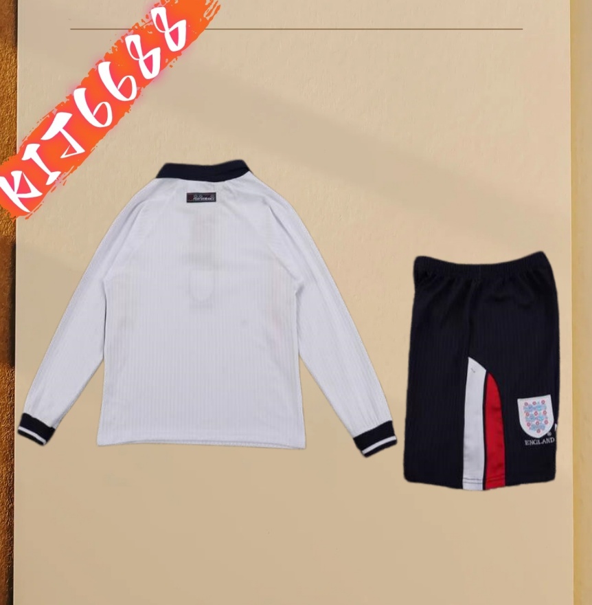 1998 England home  Retro long sleeves Football Soccer jerseys Kids suit