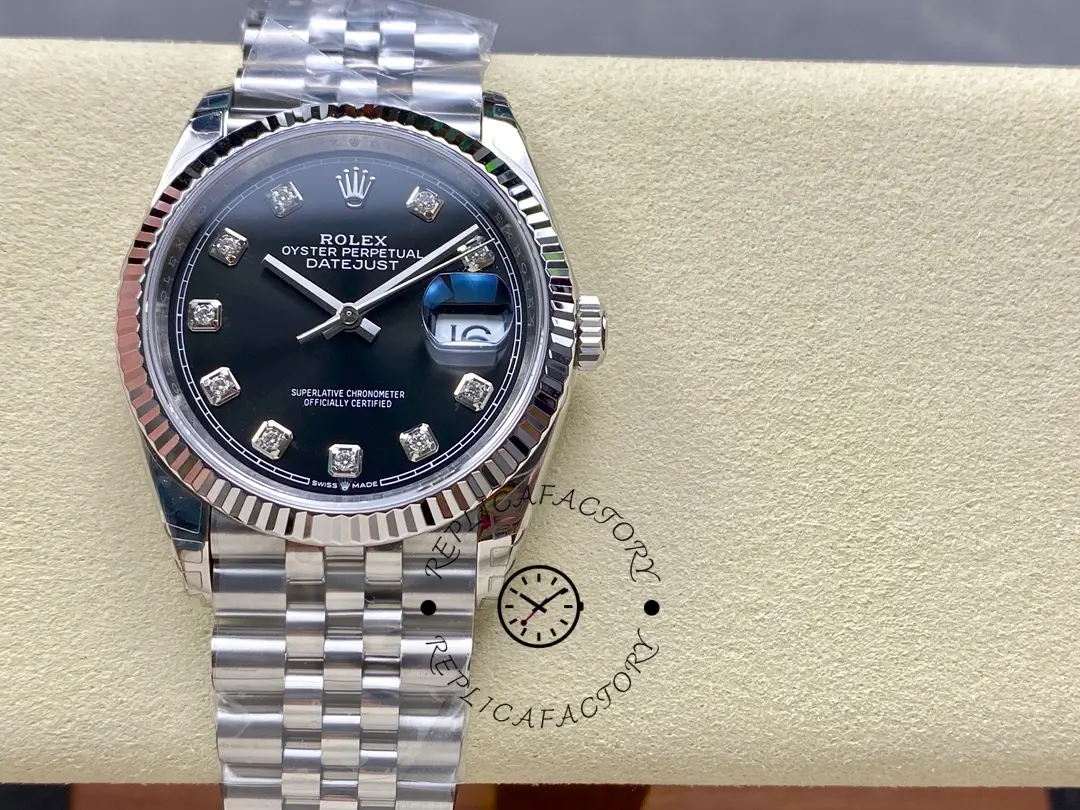 Rolex Datejust 126234 Fluted Bezel Black Diamond Dial 36MM Unisex Replica Watch