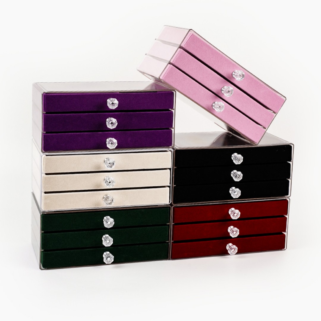 Earring Holder Organizer Jewelry Box with 3 Drawers, Acrylic Clear Earring Case with Adjustable Velvet Trays for Women - 3 Layers custom logo