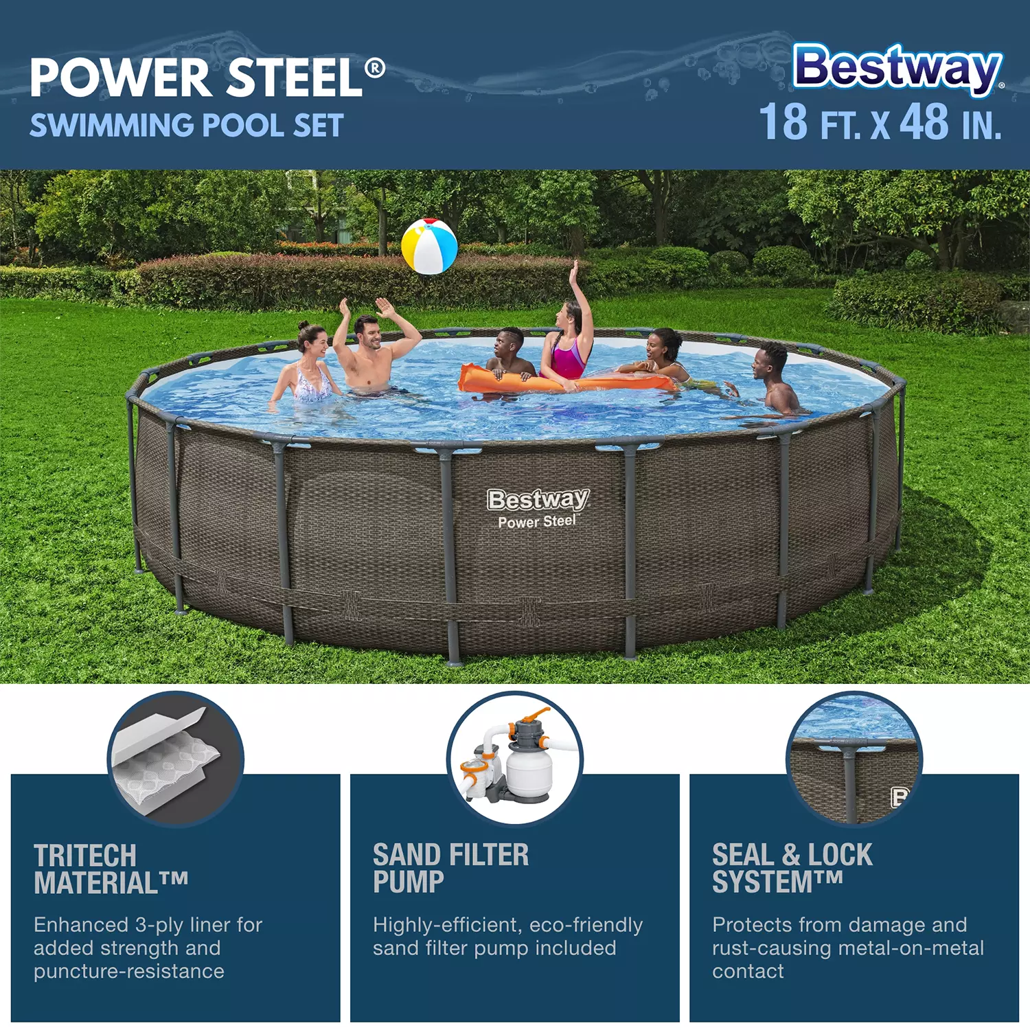 Bestway Power Steel Round Above Ground Pool Set. 18' x 48