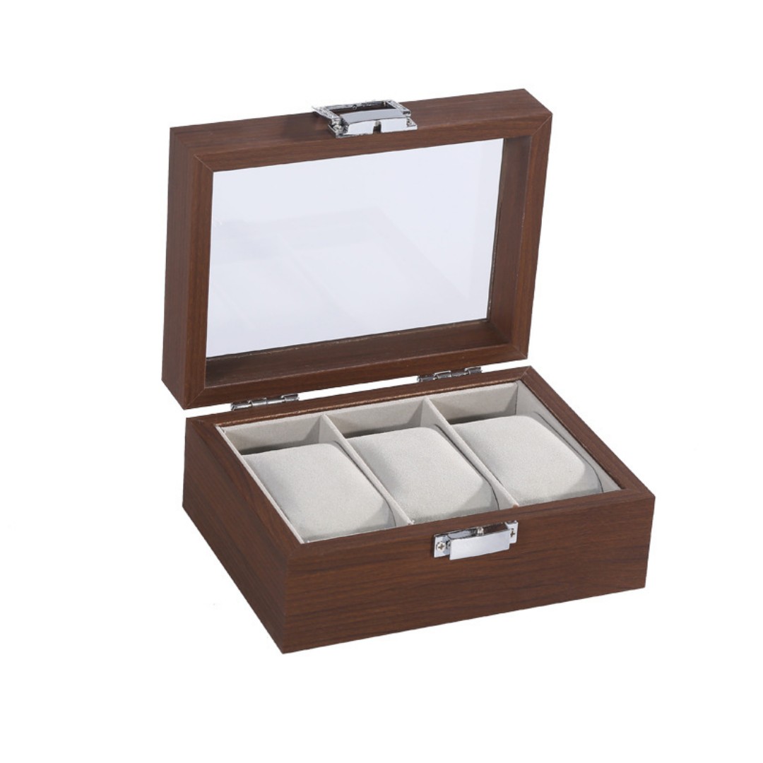 Solid Espresso Wood Watch Box Organizer with Glass Display Top custom logo printing stamping