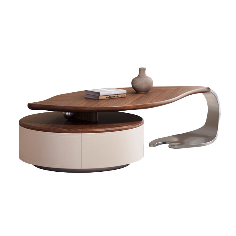 Mesa de Centro Moderna en Forma de Hoja Nogal de Lujo Ligero para Sala de Estar Mesa Auxiliar de Diseño con Forma Especial