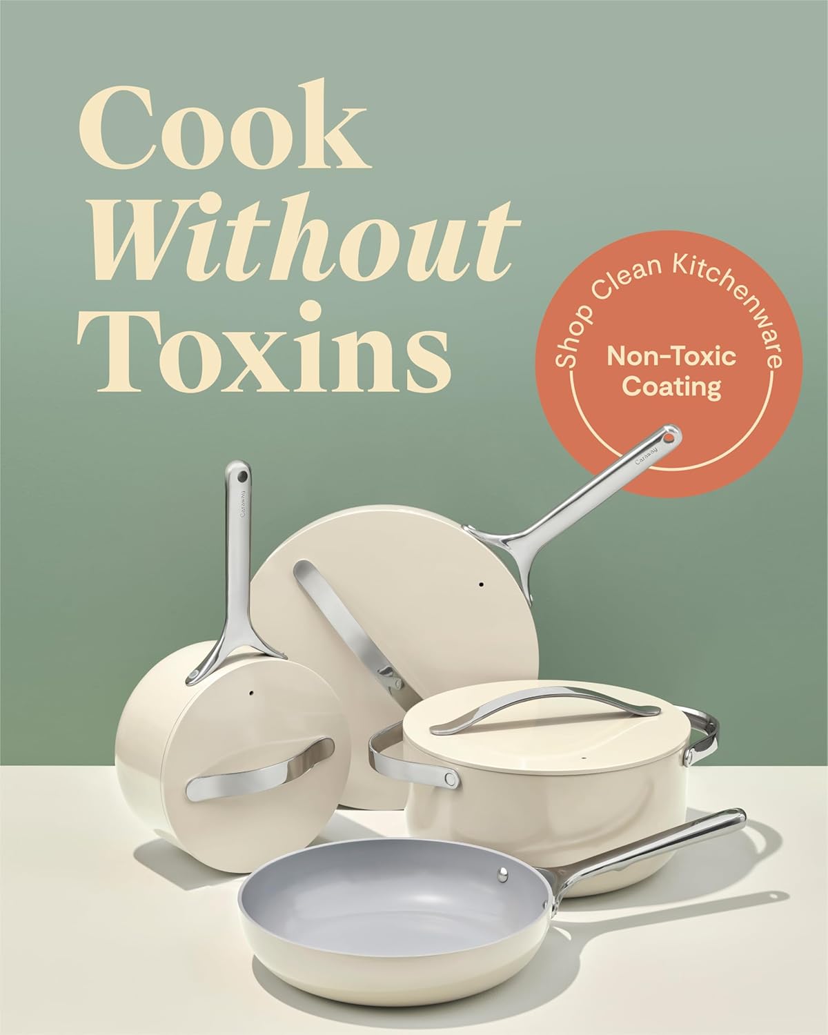 Caraway Non-stick Ceramic Cookware Set (12 Piece) Pots. Pans. Lids and Kitchen Storage - PFAS & PFOA Free - Oven Safe Pan Set & Compatible with All Stovetops - Sage