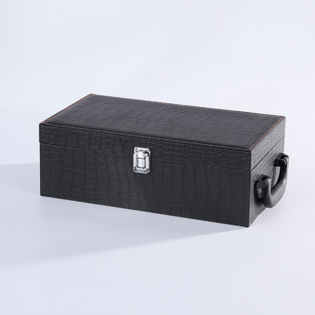 Wine Box, 2 Bottle Leatherette Top Handle with 4 Wine Accessory Travel Wine Gift Box, Handmade Premium Wine Carrier Case custom logo