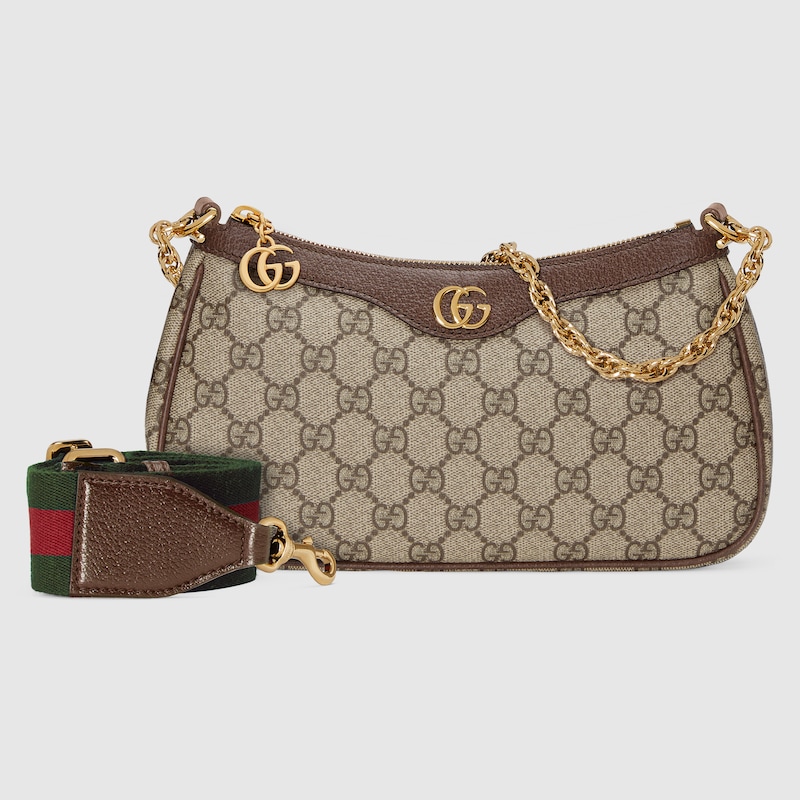Ophidia small shoulder bag Beige and dark brown GG Supreme