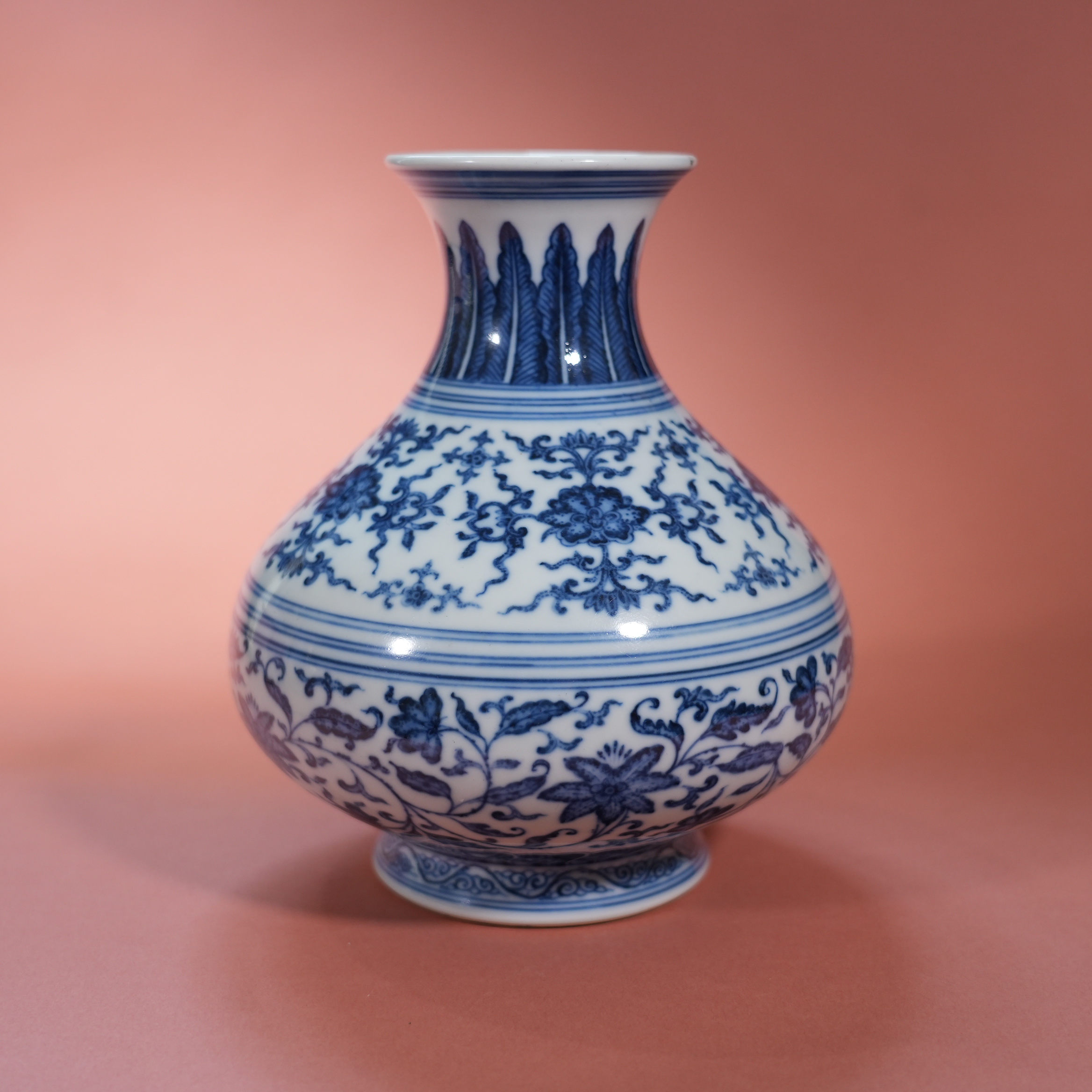 Ancient Chinese Blue and White Yuhuchun Vase with Interlocking Floral Motifs