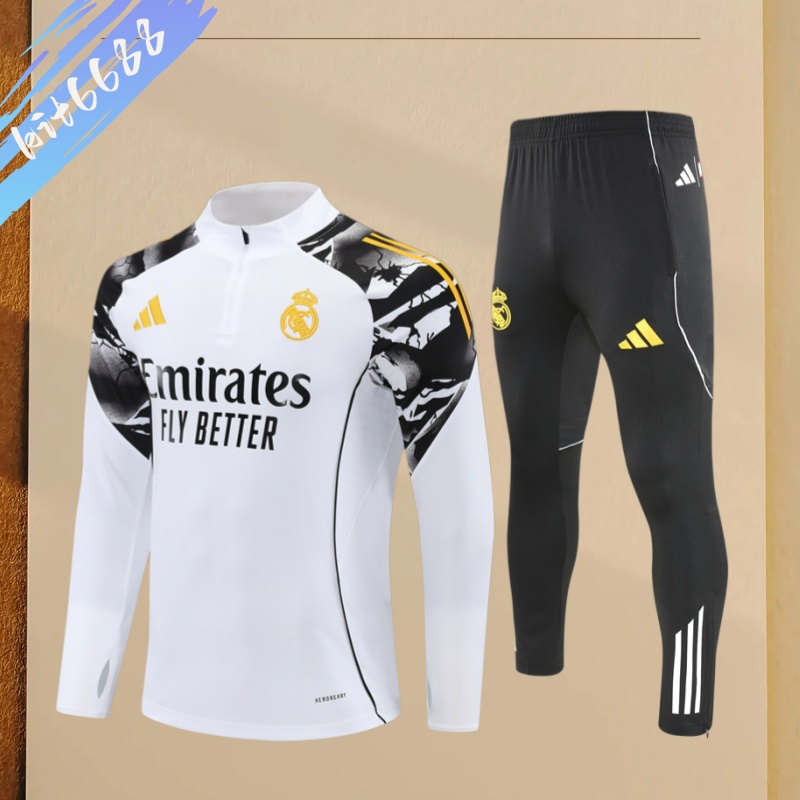25/26 Real Madrid white Half Zip Training Kit (Adult Kids Kit)