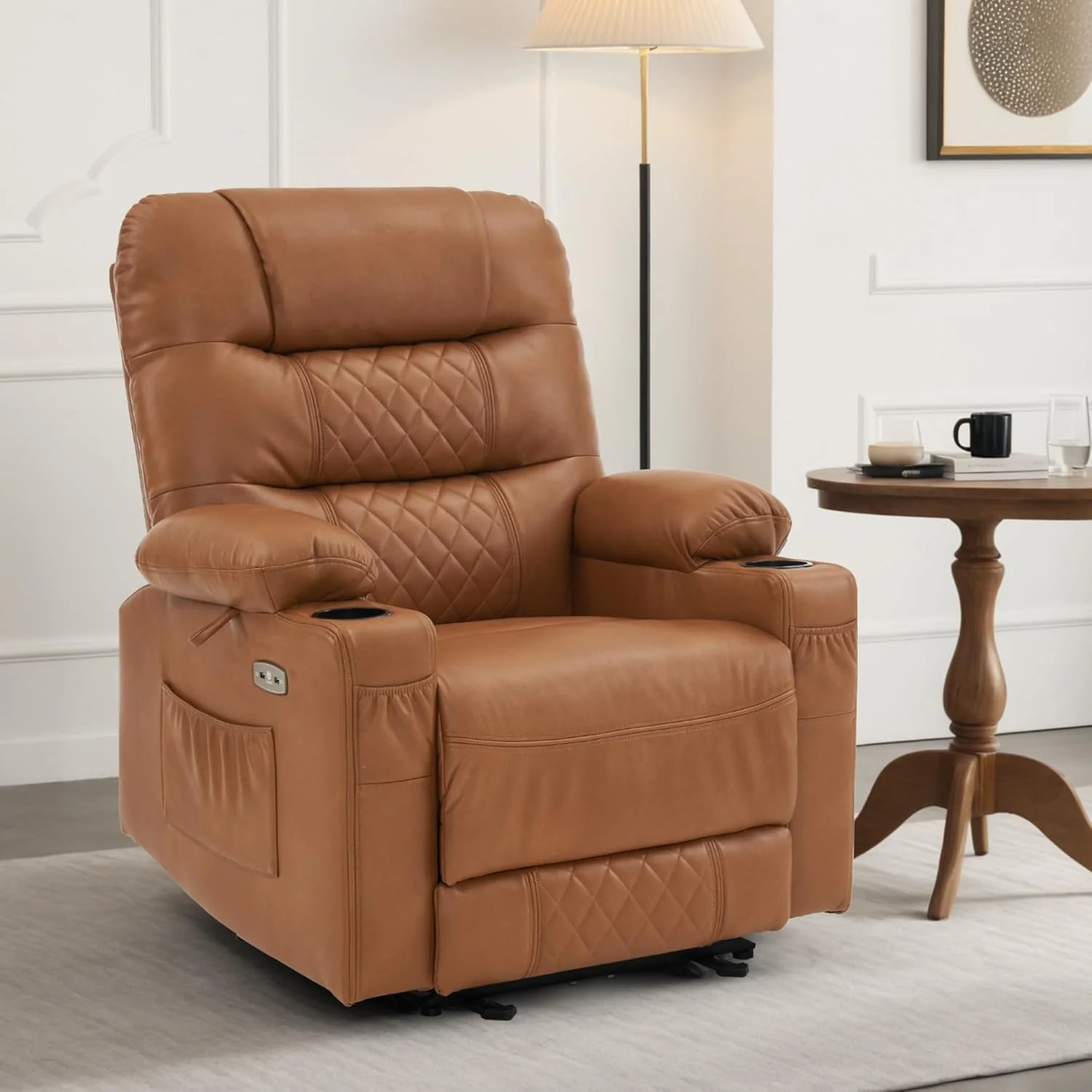 Lounge chair. electrically adjustable TV chair. lounge chair. breathable leather. USB and drink rack. lounge. 7033 (brown)