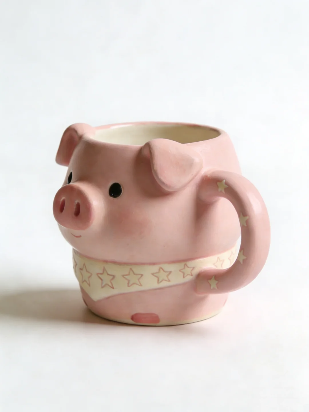Hand-Painted 3D Piggy Ceramic Mug, Cute Pig with Star Bandana Coffee Cup