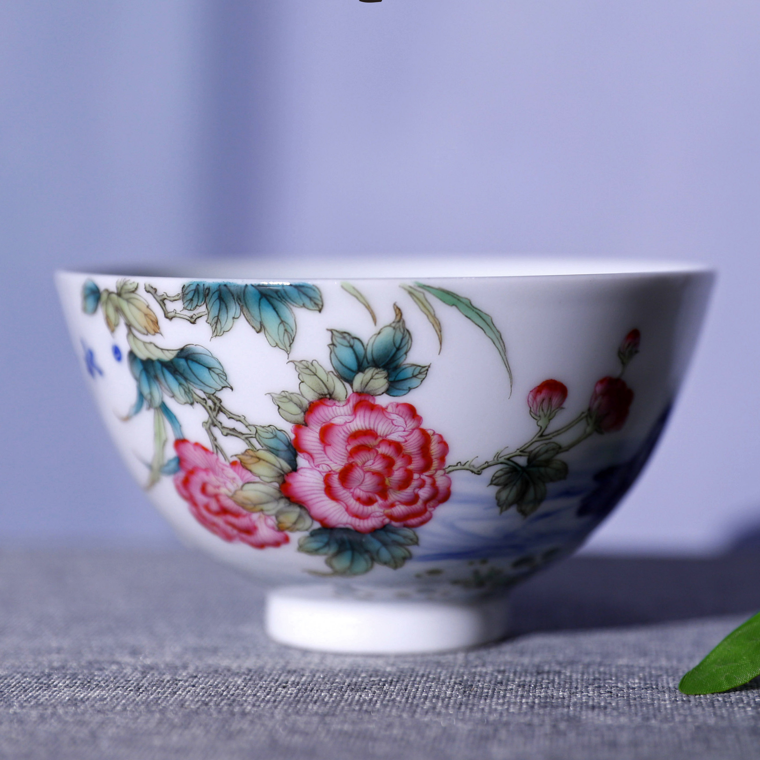 Exquisite Doucai Mandarin Duck & Hibiscus Tea Cup • Jingdezhen Blue and White Porcelain • Luxury Gongfu Tea Ware
