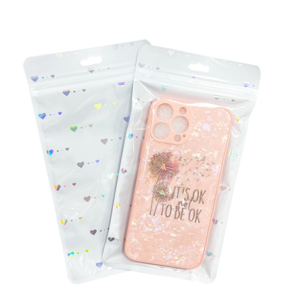 Ins Style Heart Printed Earring Packaging Bag, Laser Holographic Plastic Self-Sealing Pouch, Colorful Shiny Ornament Storage Bag, Multi-Size In Stock Jewelry Zipper Bag, Fashion Accessory Packaging Bag, Factory Wholesale