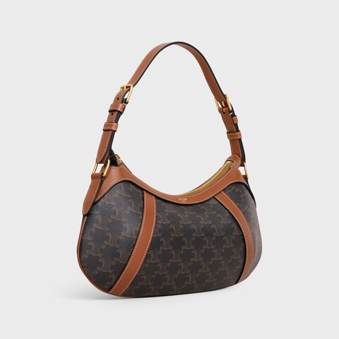 CELINE STRIPED HOBO in TRIOMPHE CANVAS & CALFSKIN TAN