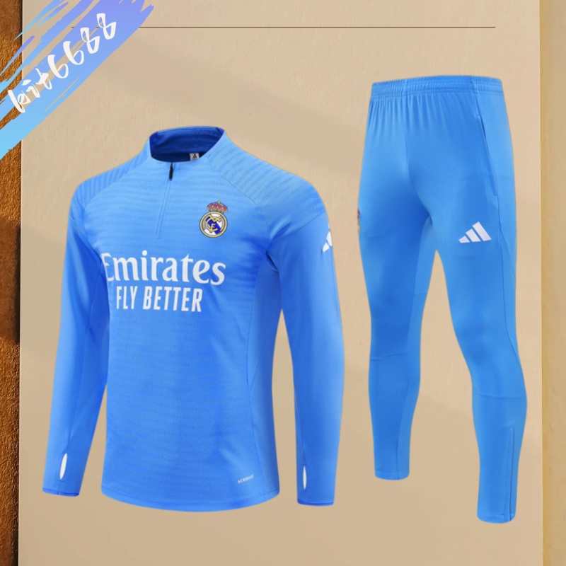 25/26 Real Madrid Light Blue Half Zip Training Kit (Adult Kids Kit)