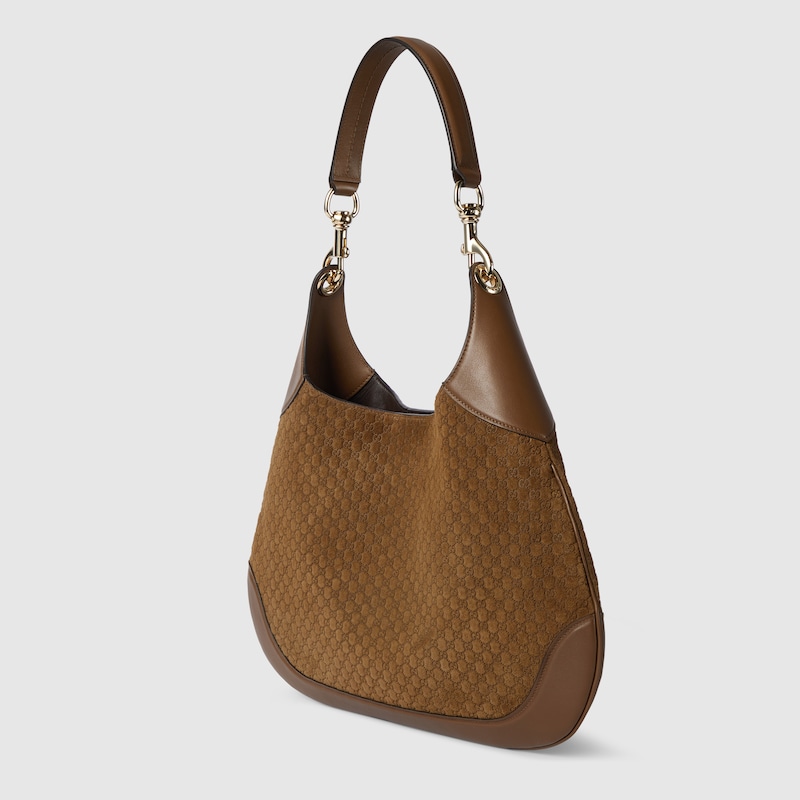 Gucci B medium shoulder bag Brown micro GG embossed suede