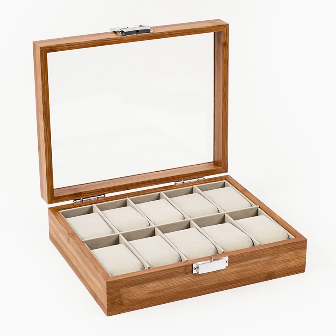 1,2,3,6,10,12 Slot Watch Cases for Men Watch Box with Large Glass Lid Lockable Wood Watch Display Case Watch Organizer Giftable Elegant Watch Holder custom logo