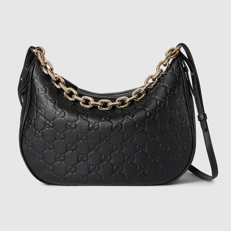GG Emblem large shoulder bag Black GG embossed grainy leather