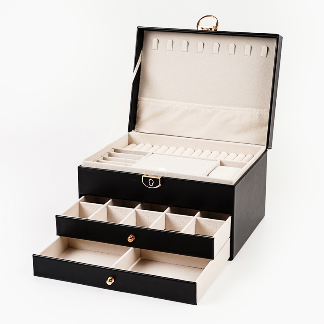 Jewelry Box Organizer, 3-Layer Jewelry Organizers and Storage Case with Glass Lid, Ring Earring Bracelet Necklace Holder Organizer, Birthday Valentine Gifts for Women Girls -3Layer custom logo
