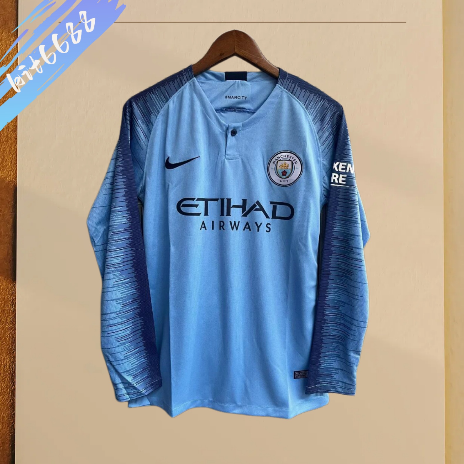 18/19 Manchester City home  Long Sleeve Retro Football Shirt