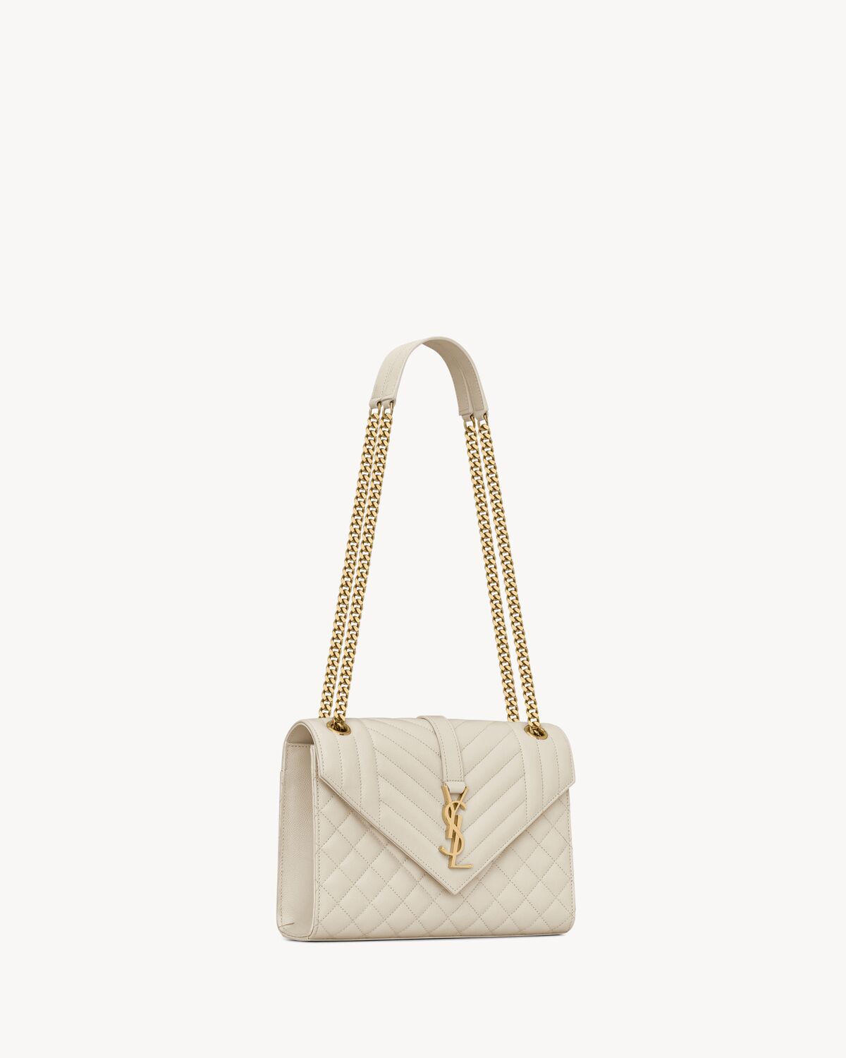 envelope medium in quilted grain de poudre embossed leather BLANC VINTAGE